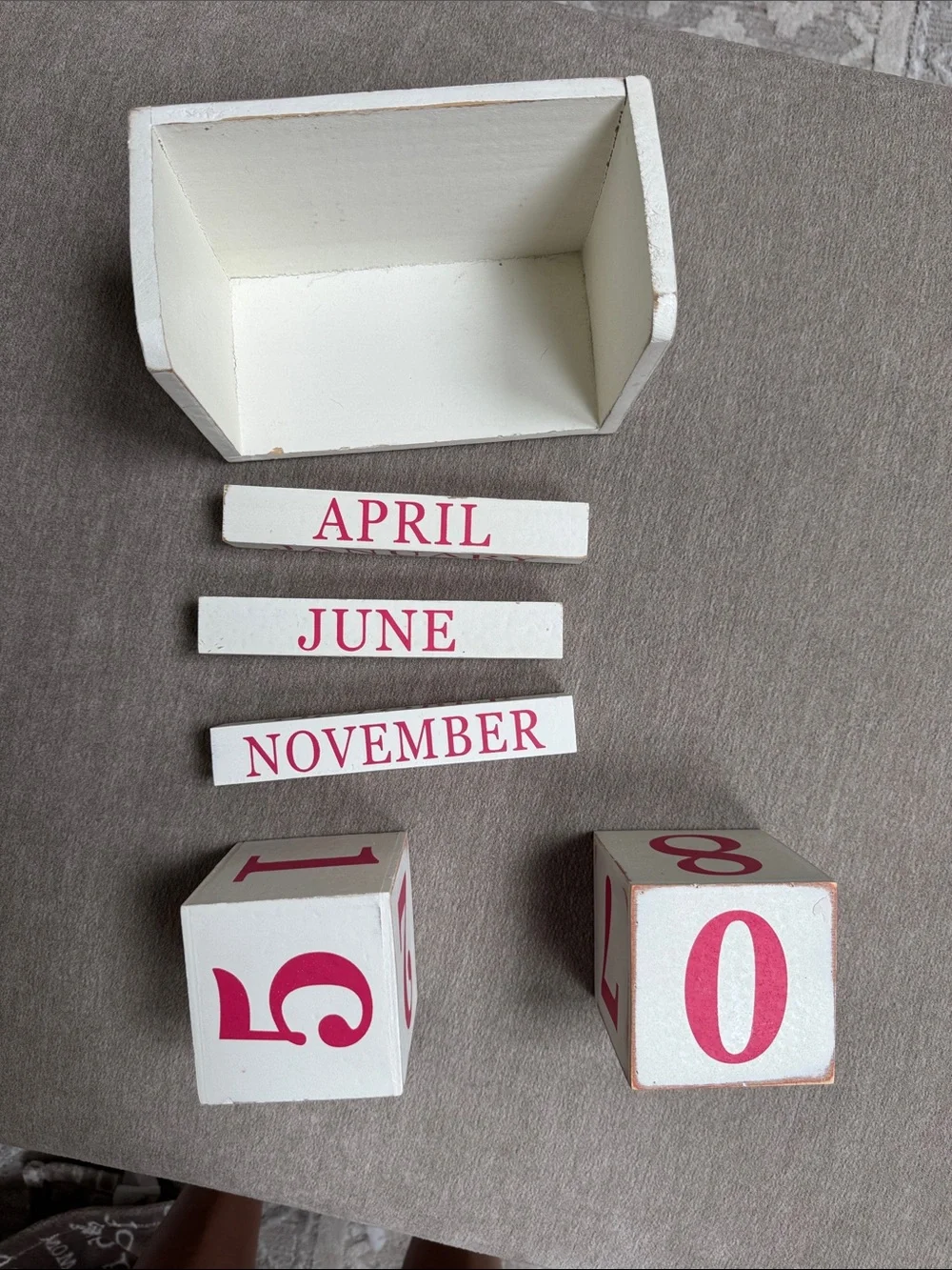 White Perpetual Block Desk Calendar with Pink Numbers - Brand